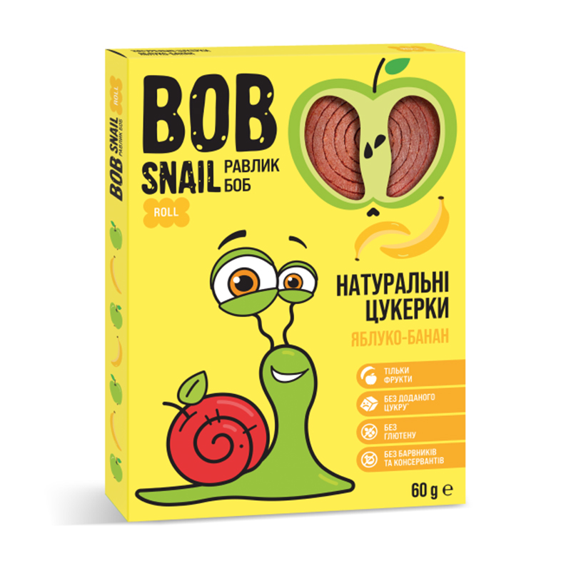 Натуральні цукерки Bob Snail Яблуко-банан, 60 г