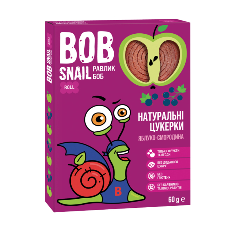 Натуральні цукерки Bob Snail Яблуко-смородина, 60 г